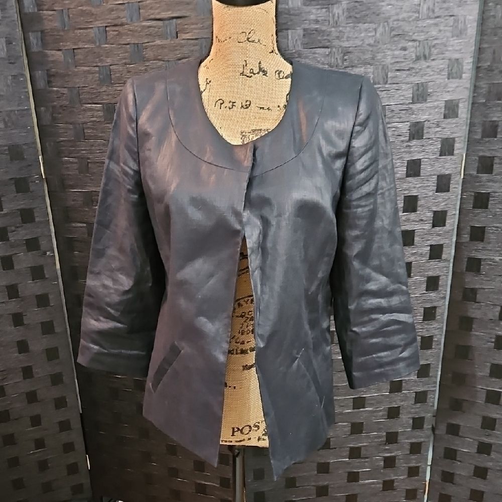 Anne Klein Women’s 6 Black 100% Linen Blazer Single Snap Jacket